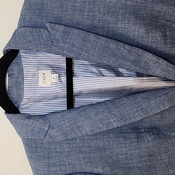 J. Crew 100% Cotton Chambray Holland blazer Light Blue Single-Button Preppy Sz 8 - Picture 6 of 16